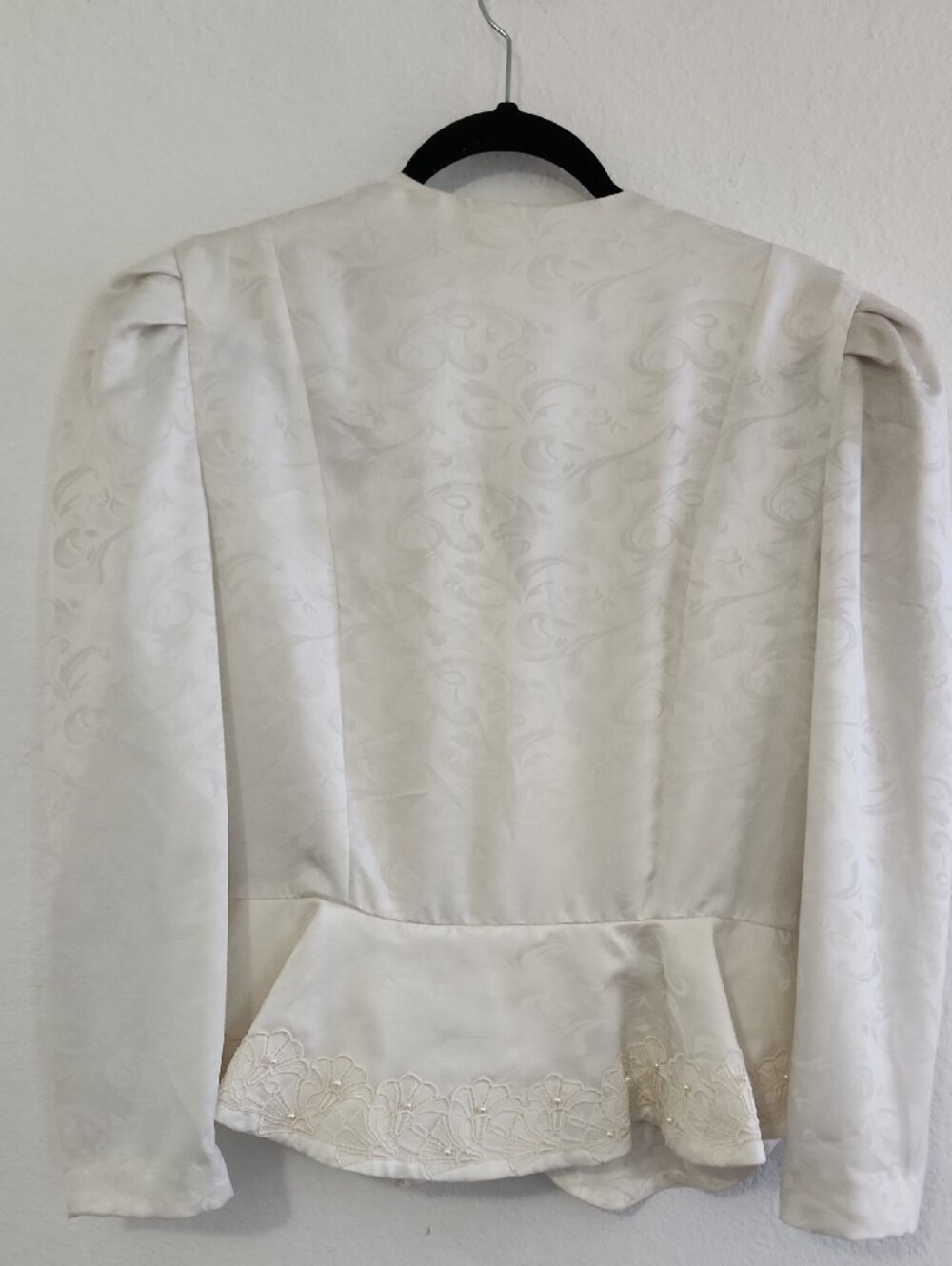 VTG 80s Bridal Ivory Pearl Wrap Peplum Blazer Jacket Size M - Picture 4 of 6